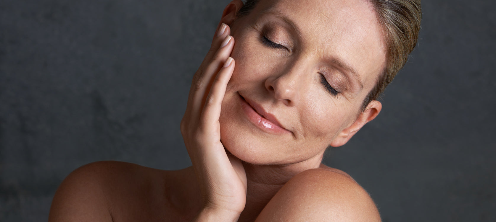 Woman touching her skin