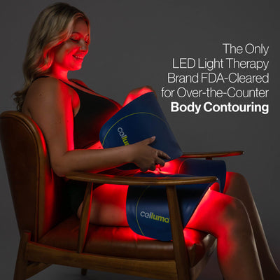Celluma LED light therapy panels used for FDA-cleared body contouring treatment, shown on the abdomen and thighs to support non-invasive body shaping.