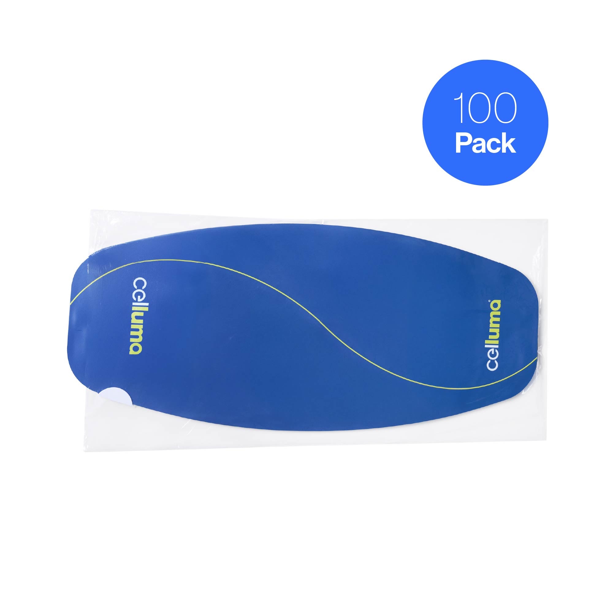 Celluma blue protective barrier covers for LED light therapy panels, 100-pack disposable accessories for hygiene and treatment surface protection.