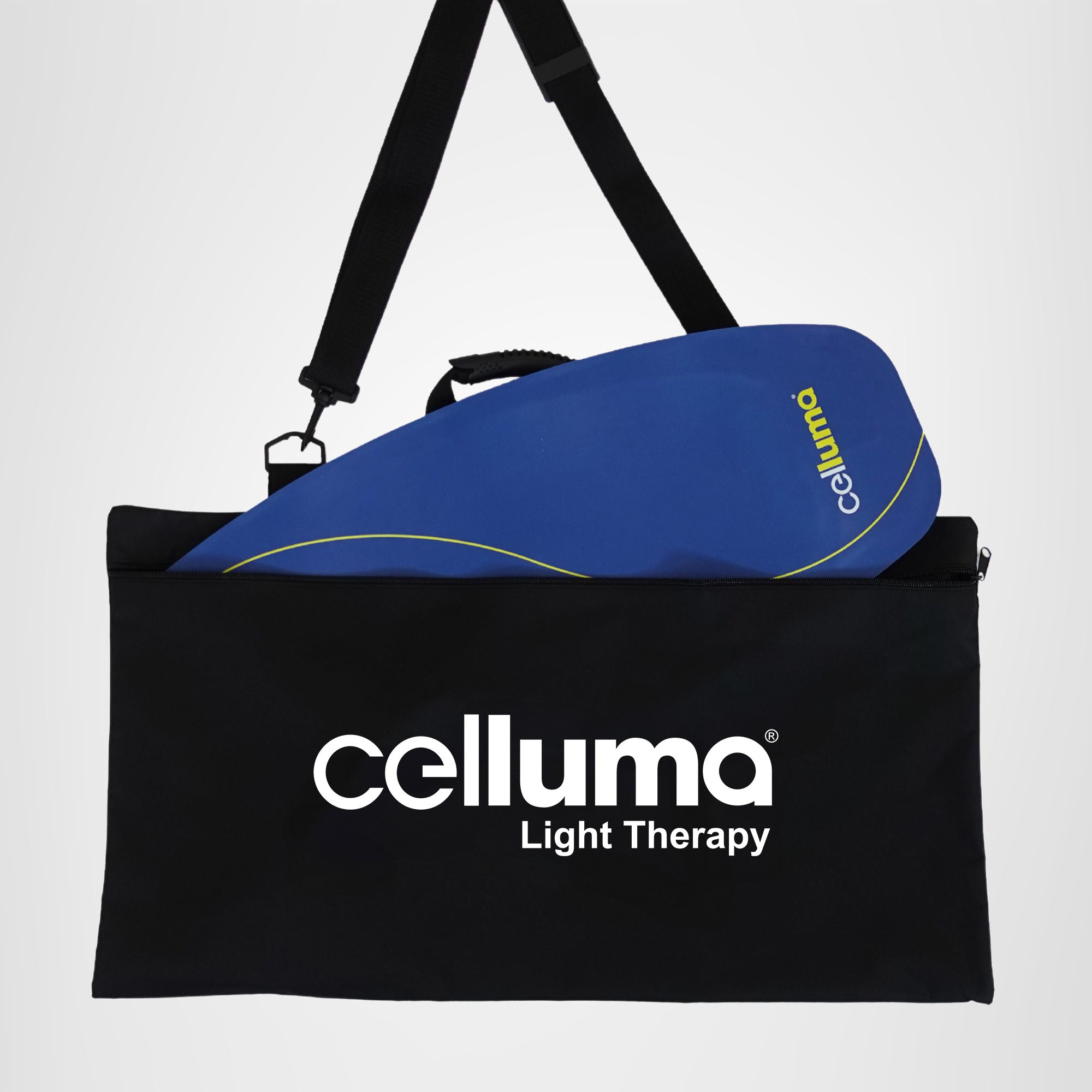 Large Celluma tote bag with large device coming out of tote.