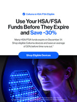Advertisement for Celluma LED light therapy device with promotional text about HSA/FSA funds.