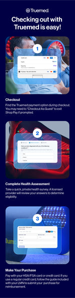 Truemed health assessment and payment process with user interface elements.