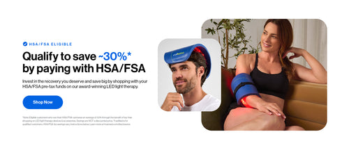 Promotional Celluma banner for an HSA/FSA eligible LED light therapy product