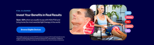 Promotional Celluma banner for HSA/FSA explaining the physical therapy benefits