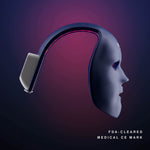 New red light therapy LED mask (side view) with illuminated treatment area for anti-aging acne and hair restoration