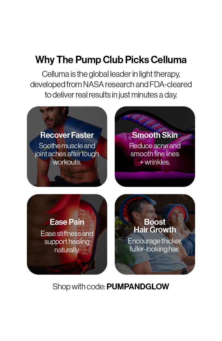 Advertisement for Celluma light therapy with images of people and text about its benefits.